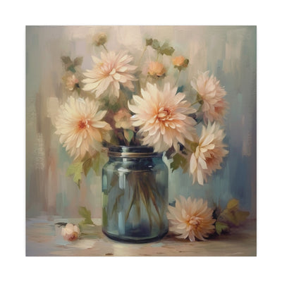 32x32" Pink florals in a glass jar in oil paint style print