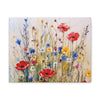 "14x11"  1.25" depth canvas with reds, blues, yellows and purple  wild flowers floral design print in acrylic style