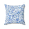 20x20 White 100% Polyester Throw pillow  with blue scribbled leaves design 