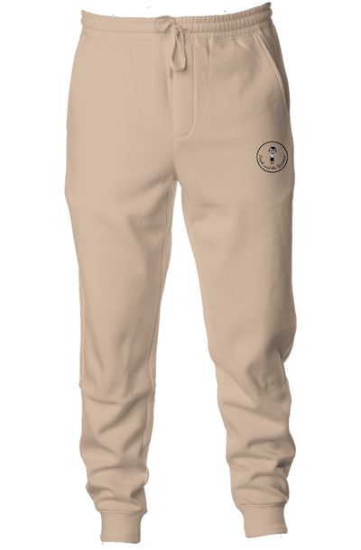 9oz ring spun cotton /polyester blend pigment dyed joggers in sandstone with logo embroidery on left  side near pocket