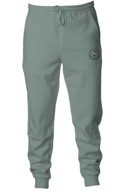 9oz ring spun cotton /polyester blend pigment dyed joggers in pigment alpine green with logo embroidery on left side near pocket