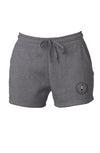 7 oz, 55% Ring Spun Cotton/45% Polyester Blend Shorts in lShadow with draw cord and a circle with logo at the bottom left corner