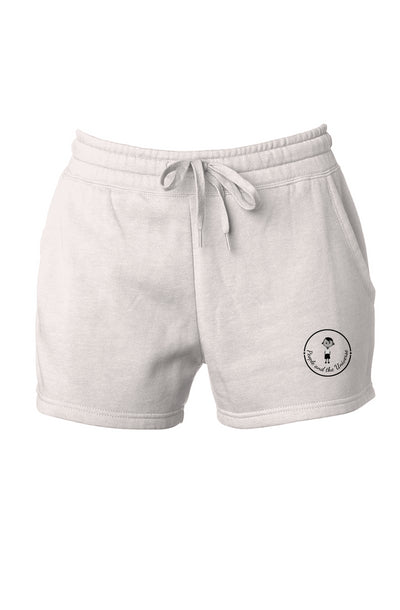 7 oz, 55% Ring Spun Cotton/45% Polyester Blend Shorts in Bone with draw cord and a circle with logo at the bottom left corner