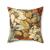 20x20" floral throw pillow with a big florals and leaves in vintage  color beige, reddish brown and greens 