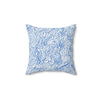 14x14"  White 100% Polyester Throw pillow with blue scribbled leaves design