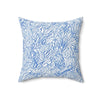 18x18"  White 100% Polyester Throw pillow with blue scribbled leaves design