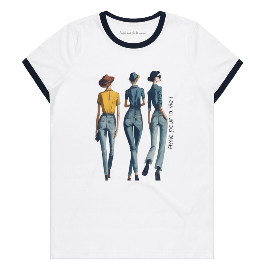 Amies pour la vie women’s ringer t-shirt, French friendship graphic tee, casual style