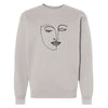 Beauty in Abstract Sweatshirt 10 oz ring spun cotton /polyester blend sweatshirt in bone with embroidered line art of a face of a girl with pink lips front view.