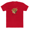 4.3 oz unisex t shirt 100% combed ring spun cotton with a noodle in a take away box front design in red